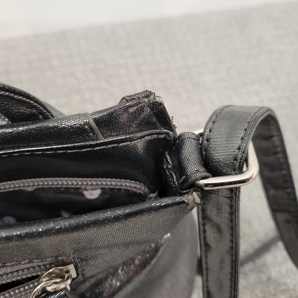 2/$18 Elle Grey Metallic Silver Crossbody Shoulder Bag Bow Detail GUC Small - Picture 7 of 15